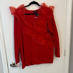 Ashley Stewart Vibrant Red Ruffle Blouse